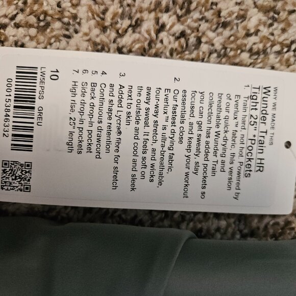 Lululemon Wunder Train High-Rise Tight Pockets 25" NWT Size 10 Grey Eucalyptus - Picture 4 of 4